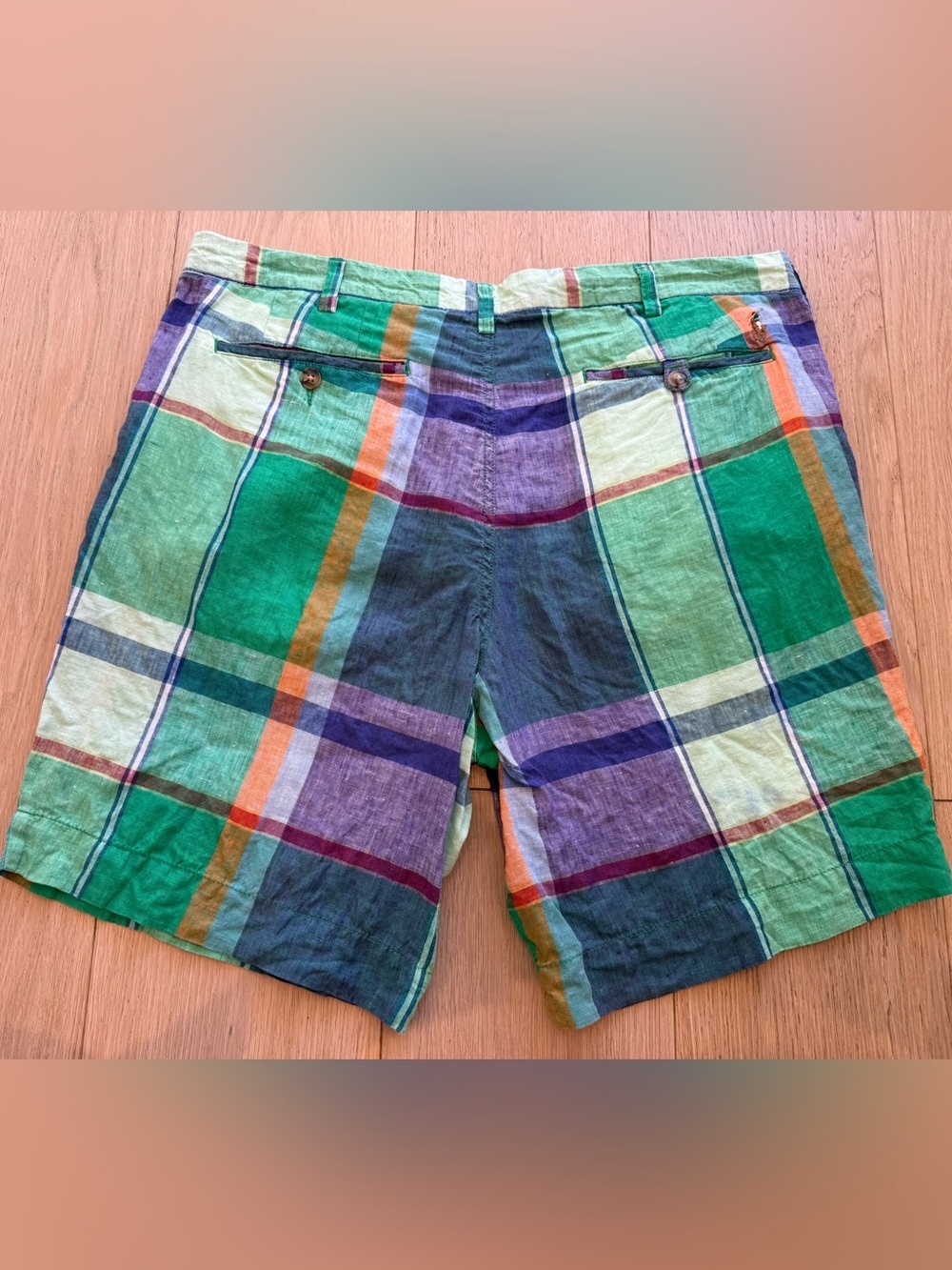 Polo Ralph Lauren 100% Linen Plaid Shorts Men’s 36 Classic Fit Rare Quiet Luxury - Picture 3 of 7